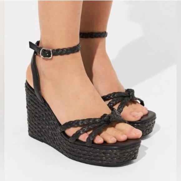 Size 11 - TORRID - WW Black Strappy Raffia Platform Wedge NEW - Picture 6 of 6